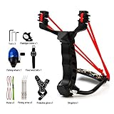 Popshot(TM) Powerful Black Folding Hunting Fishing Slingshot with Rubber Bands Fishing Reel Broadheads Protective Wristband & Glove Kits Bowfishing Set
