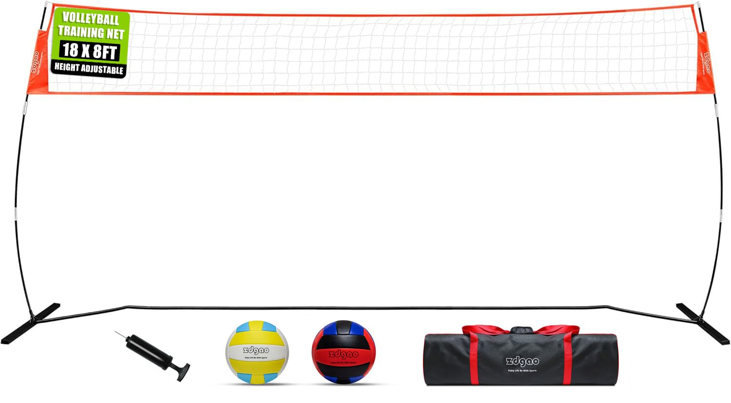 Photo 1 of 18FT Portable Volleyball Net, Freestanding Volleyball Practice Net with Adjustable Height, 2 Volleyballs and Carry Bag for Indoor, Outdoor, Backyard, Home