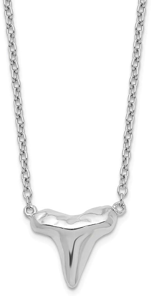 Solid 925 Sterling Silver Shark Tooth 2in Extension Pendant Necklace Charm Chain