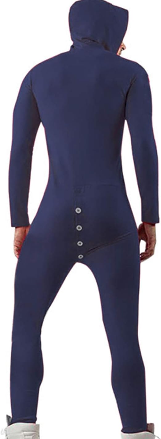 Mens Long Sleeve Onesie Button Hoodie Jumpsuit Stretchy Night Suit