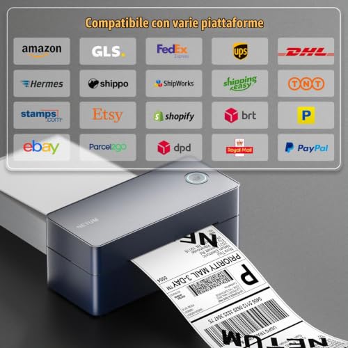 NETUM Bluetooth and USB Thermal Label Printer, 100 x 150 mm, High Speed Direct Thermal Printer for Shipping Labels, Barcodes, Compatible with Amazon, Etsy, Logistics and Warehouse