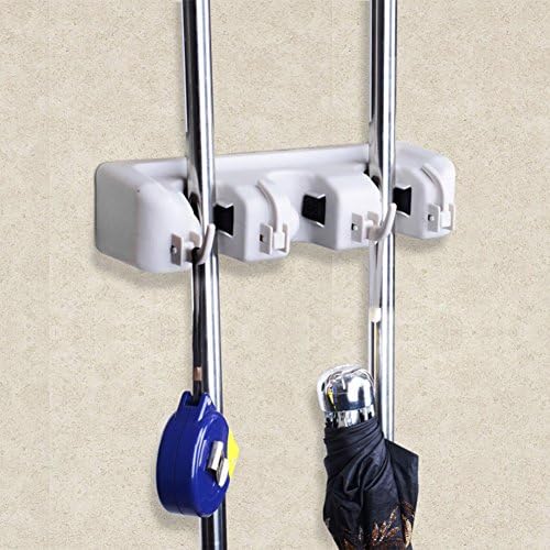 URiver Mop and Broom Holder Multipurpose Wall Mounted Home Tool Rack Garden Organizer Garage Storage Systems (3 Position 4 Hook)