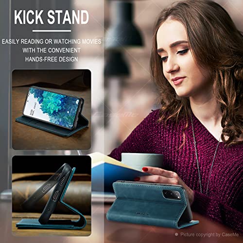 Handyhülle für Samsung S20FE Lederhülle, hochwertiges faltbares Klappcover aus Leder, Handyhülle, mit Magnet, Kartensteckplatz und Halterungsfunktionen (Blau)
