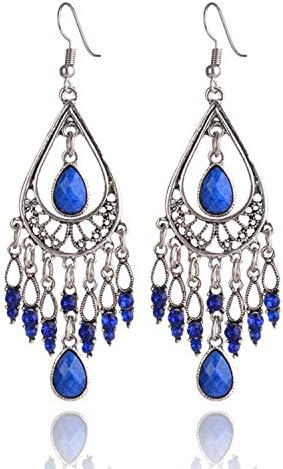 Swhite Vintage Retro Style Bohemia Blue Drop Shaped Earrings