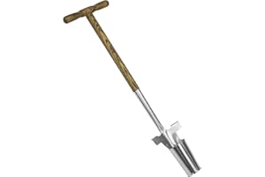 Dewayna Long Handled Bulb Planter Tool, 37'' Bend-Proof Stainless Steel Bulb Planter, 4'' Depth Mark Long Handled Hole Digger, Bulb Planter with Comfortable T-Shape Long Wood Handle for Planting Tulip