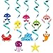 MALLMALL6 Little Shark Party Swirl Decorations Cute Shark Whirl Streamers Hanging Swirl Ceiling Decorations Shark Themed Birthday Party Ceiling Streamers Shark Family Party Supplies 30Count for Kids
