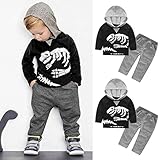 Orangeskycn Long Sleeve Hoodie, Toddler Kids Baby Girls Boys Dinosaur Bones Clothes Set Hooded Tops+Pants Outfit by (24M, Black)