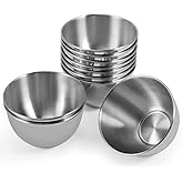 Amytalk 10 Pack 3.3inch Stainless Steel Sauce Dishes Mini Individual Saucers Bowl Round Seasoning Dishes Sushi Dipping Bowl Appetizer Plates, Sliver