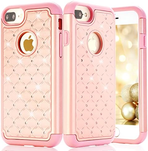 iPhone 7 Plus Case, Arodking [2 Layer]Heavy Duty Durable Silicone Hybrid Protection Covers for Girls Simple Neat Bling Diamond Design iPhone 7 Plus Rose Gold Case Covers Only for Apple iPhone 7 Plus