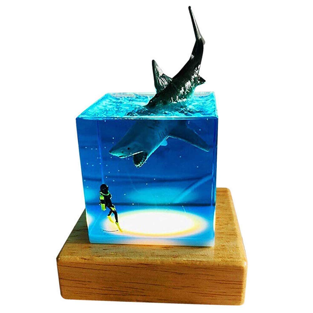BSTOB LED Shark Night Light, Cube Shark Diver Decoration Night Light Children Beside Table Lamp Baby Room Decor