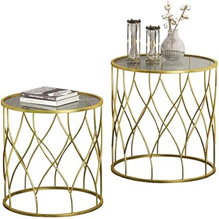 Akelizeng Table De Salon Deux Pieces Ensemble Table Basse Ronde Moderne Table Basse En Verre Trempe Cadre Metal Table Basse Gold Amazon Fr Cuisine Maison