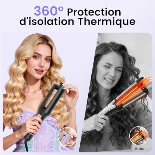 22/25/32/38mm Réglable Boucleur Wavy - 4 In 1 Boucleur a Cheveux Boucleur 3 Tete, Anti-brûlure, Convient aux Débutants, Chaleur Constante Ciblée, Display Digitale, 4 Temperature, Or Rose