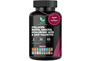 MISHAS Multi Collagen Hair Pills - Biotin 10,000mcg, Keratin & Hyaluronic Acid - Hair Growth - Hair Skin & Nails Vitamins & DHT Blocker - Vitamin E Folic Acid Pumpkin Seed MSM, Saw Palmetto 60 Vegan Capsules