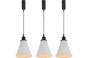 KAYYELAMP Set Three 3.2 Ft Adjusted Cord H-Type Track E26 Black Base White Shade Creative Design Metal Track Pendant Light for Home Kitchen Sink Farmhouse(No Bulb, Track)