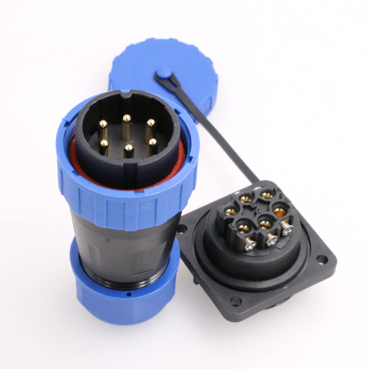 DRRI TY28 6-Pin 380V 25A High Voltage Solder-Free Waterproof Screw Crimp Square Panel Mount Connector Male Plug and Female Socket
