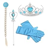 Princess Little Girls Kids Frozen Elsa Dress Up accessories,Crown Braid Wand Blue Gloves Jewelry Set
