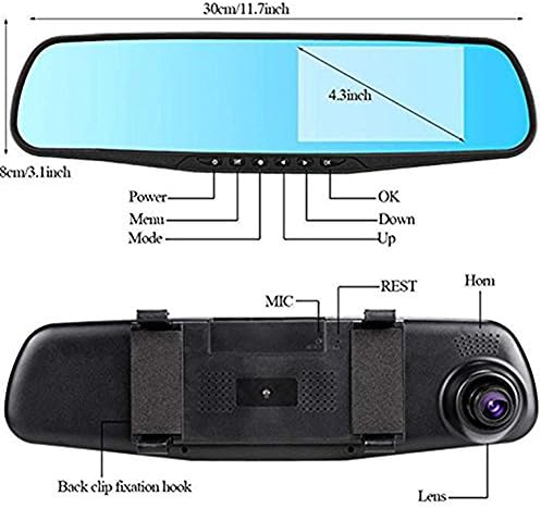 Trainshow 4.3" LCD Full HD 1080P Video Recorder Dash Cam Rearview Mirror Car Camera DVR G-sensor 120 Degree Wide lens(black,with 32G TF card included)