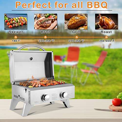ROVSUN Extra Large 20,000 BTU Portable Gas Grill, 2 Burner Tabletop