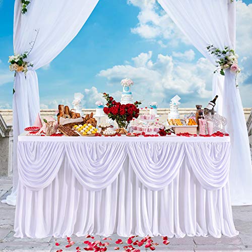 6ft White Pleated Table Skirt for Rectangle or Round Tables Tutu Wave Table Skirt for Wedding Baby Shower Birthday Party Home Table Decoration