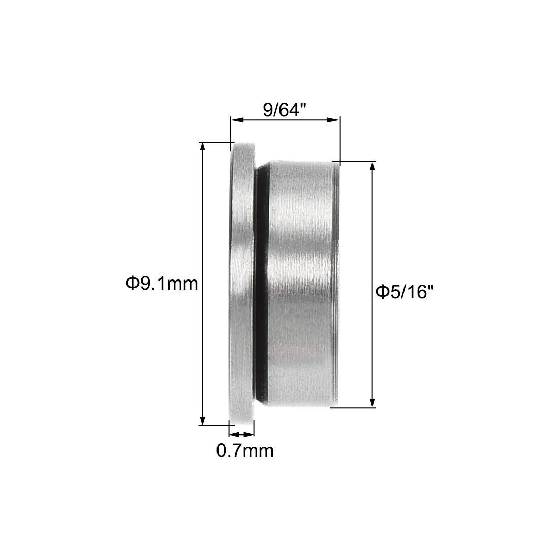 sourcing map FR2-5zz Flanged Ball Bearing 1/8"x5/16"x9/64" Double Shielded Chrome Steel Bearings 2pcs - Image 4