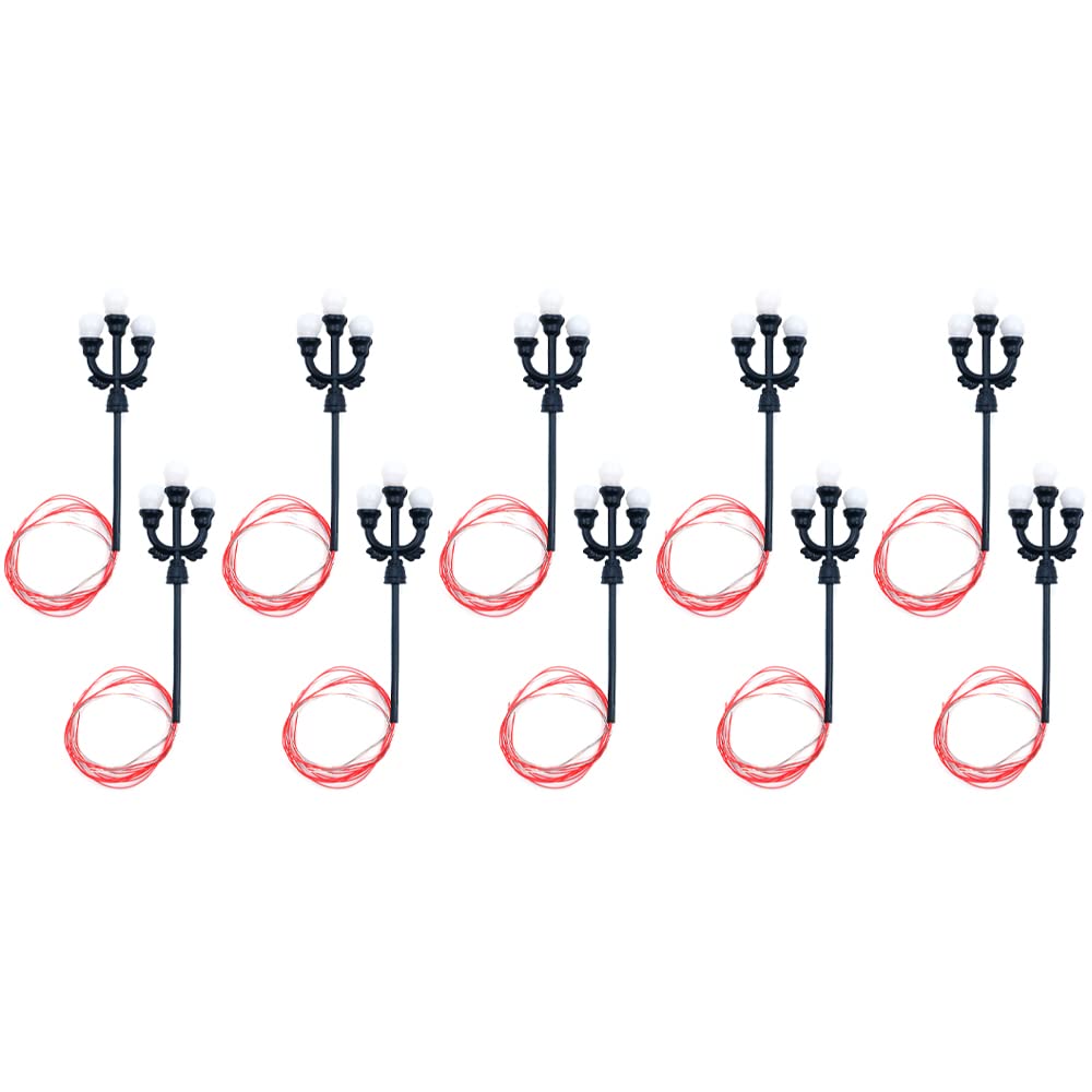 Tiardey 10pcs Three Head Lamp Model Railway Train/Road Lamp Post Street Light - Warm Lights
