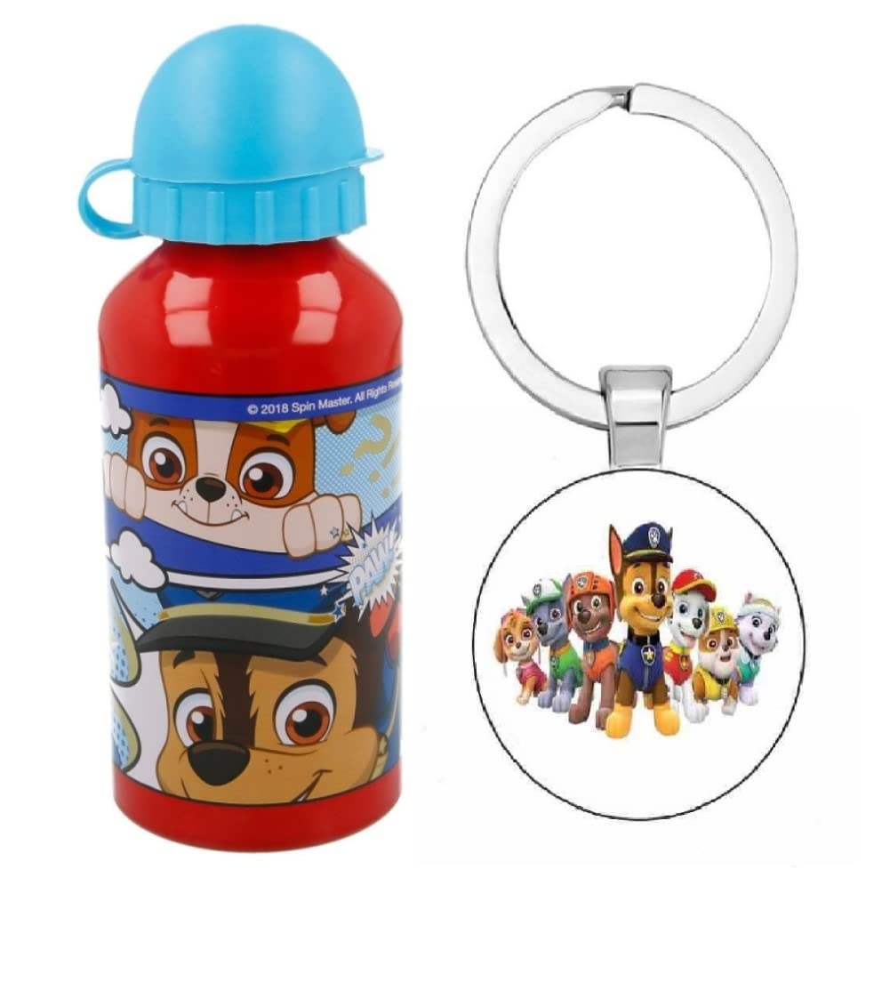 Patrol Comic Aluminium Sports Bottle 400ml - Holiday, Back to School Water Drinking Kids Lunch Children Includes Patrol Keyring