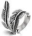 FIBO STEEL Stainless Steel Rings for Men Women Biker Ring Vintage Feather, Size 12