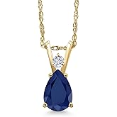 Gem Stone King 14K Yellow Gold Blue Sapphire and White Moissanite Pendant Necklace for Women | 0.91 Cttw | Gemstone September Birthstone | Pear Shape 7X5MM | With 18 Inch Chain