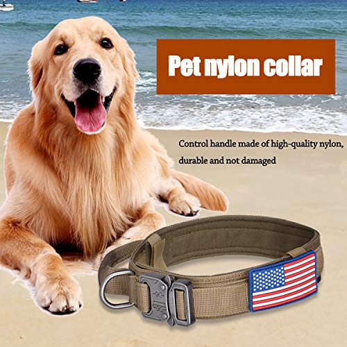 AIRGOOD Tactical Dog Collar K9 Pet Dogs with USA American Flag Patch - Military Training Collar Adjustable Nylon Heavy Duty Metal Buckle and Handle for Medium Large Dogs Size L