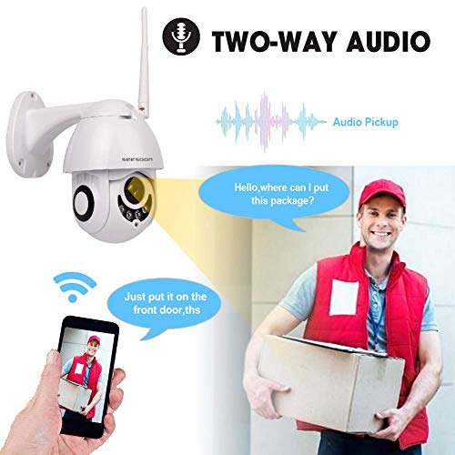 PTZ WiFi IP Camera 1080P HD H.265/H.264 Wireless Waterproof CCTV Security Dome Camera with 4mm F1.2 CS Lens 355° Pan/ 90° Tilt, IR-Cut Night Vision, Motion Detection, Two Way Audio,Micro SD Card