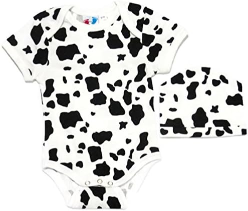 Ten Teeny Toes Cow Print Onesie Bodysuit and Hat White - Black Infant (9-12 Months, Small Black Spots)