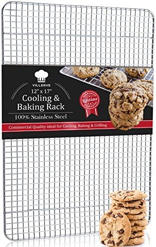 Villerve Stainless Steel Baking Rack and Cooling Rack 12" x 17" Chef Grade Commercial Quality - fits Half Sheet Pan, Strengthened Wire Grid Pattern