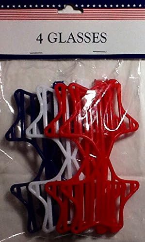 4 Pack Patriotic Novelty Toy Plastic Star Shape Glasses ~ Frames, Wear Over Glasses America Stars &amp; Stripes 4th of July ~ Accessory