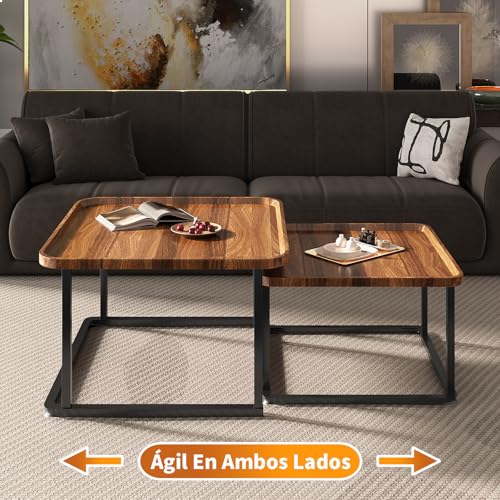 SIMPLE HOGAR Mesa de Centro para Sala, Mesa Auxiliar Cuadrada de 2 Piezas - Mesa Auxiliar pequeña para Sala de Estar Mesa de Centro Moderna Adecuada para Salas de Estar, Oficina(Color Vintage)