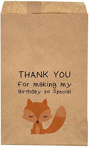 Thank You For Making My Birthday So Special - Fox Birthday Themed Favor Bag - Candy Bar – Treat Table – Candy Buffet - 6.25” x 9.25” Brown Kraft Bags – (20 pack)