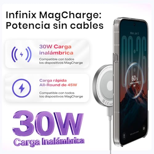 Infinix Celular Note 60 RAM 16GB: 8GB+8GB Extendible ROM 256GB, 6.78'' AMOLED 1.5K 144Hz, 6150mAh Inalámbrica 30W Carga Rápida 45W Smartphone 5G AI Dual SIM Cámara 50MP+13MP Live Photo Midnight Black
