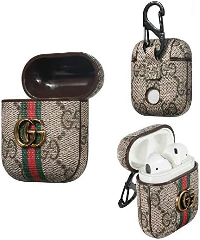 Fit for Airpods 1&2 Case,Cute 3D Leather Shockproof Cover Designer Skin Kits Keychain,Cool Fun Funny Fashion Design Stylish Case for Girls Women Ladies (Green G)