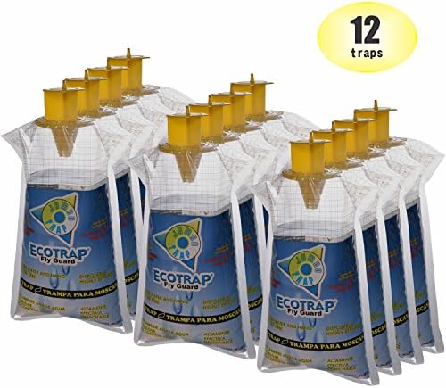 Ecotrap Guard 12-Pk JUMBO Fly Trap - Disposable Non Toxic Bulk Big Catcher Flycatcher Outdoor Hanging Bag Traps Flies Control Bags