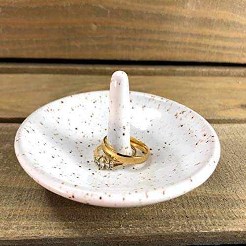 Handmade Pottery Jewelry Ring Holder in Speckled White