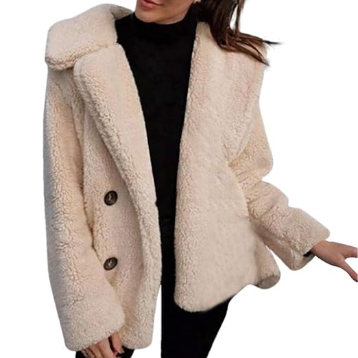 Geili Damen Winterjacke Wollmantel Warme Künstliche Wolljacke mit Reverskragen Frauen Coole Kurz Wintermantel Übergangsjacke 
