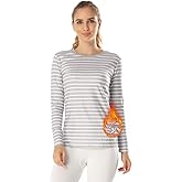MANCYFIT Womens Thermal Tops Fleece Lined Shirt Long Sleeve Base Layer Striped-Grey XX-Large