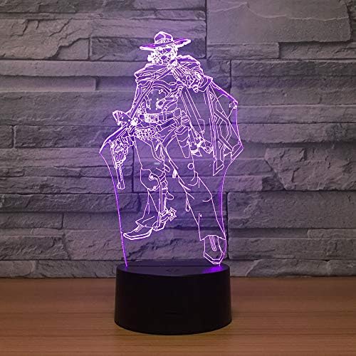 Overwatch Night Light Baby 3D Mood Lamp RGB Changeable Lighting Base Acrylic Crafts for Birthday Holiday Christmas Party Decoration (Crack Jesse·McCree)