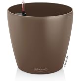 LECHUZA Self Watering Plant Pot Classico Color 18 Garden Small Flower Indoor Outdoor Table Plastic Planter with Drainage Hole D19 H17 cm Nutmeg