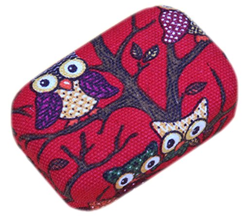 Lesirit Print Owl Contact Lens Case with Bottle Travel Kit (Red)