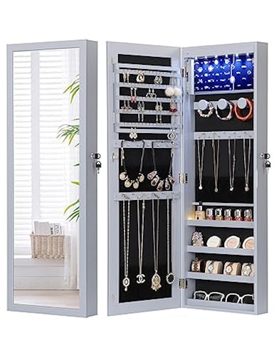 Nicetree LEDs Mirror with Jewelry Storage, Over Door Jewelry Armoire with  Mirror, Full Length Mirror Jewelry Cabinet, Wall Mounted Jewelry Organizer 
