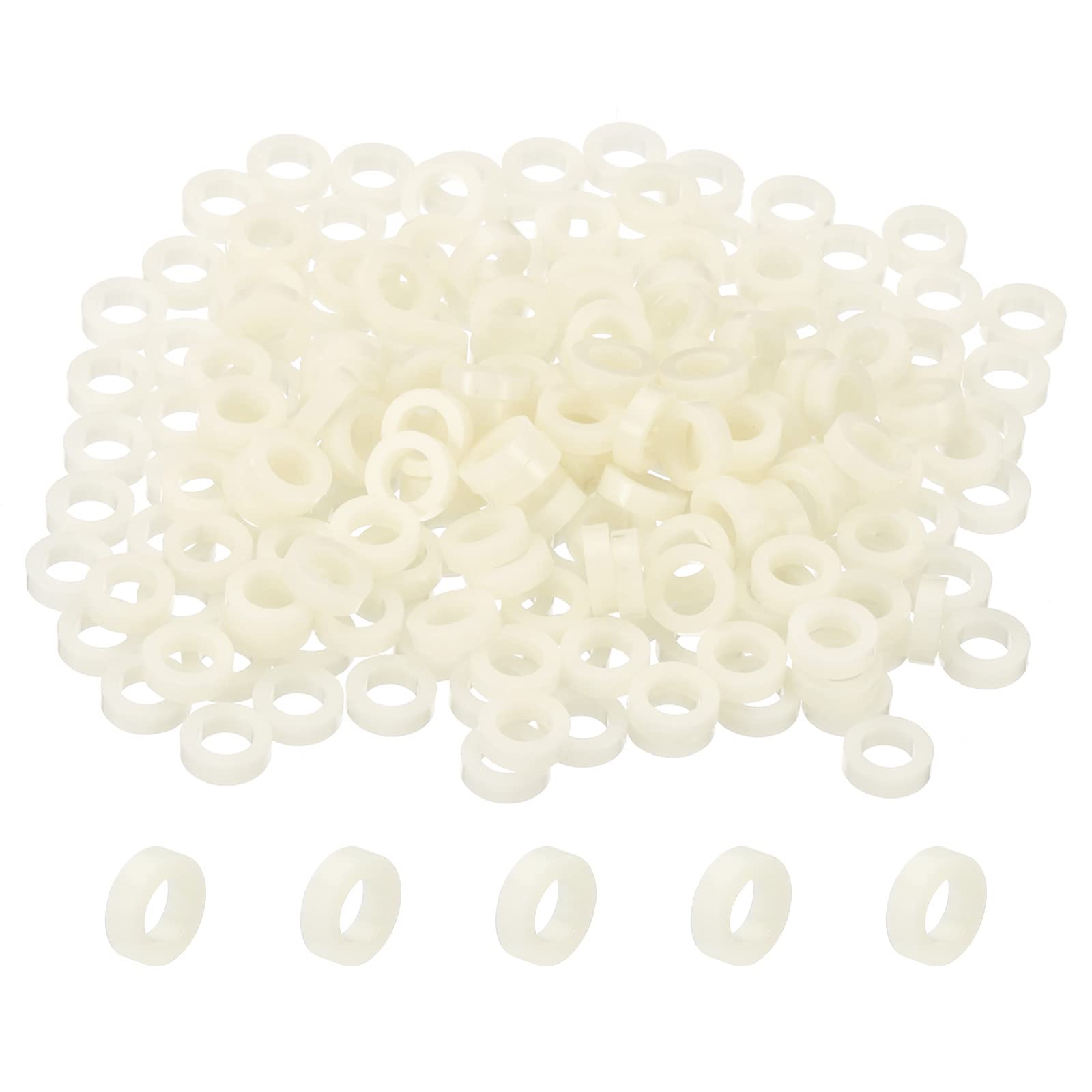 PATIKIL 4.2mm ID x 7mm OD x 2mm L Round Spacers Washers, 200 Pack ABS Plastic Standoff Gaskets for M4 Hardware Screws Bolts for 3D Printer Electrical Outlet, Beige