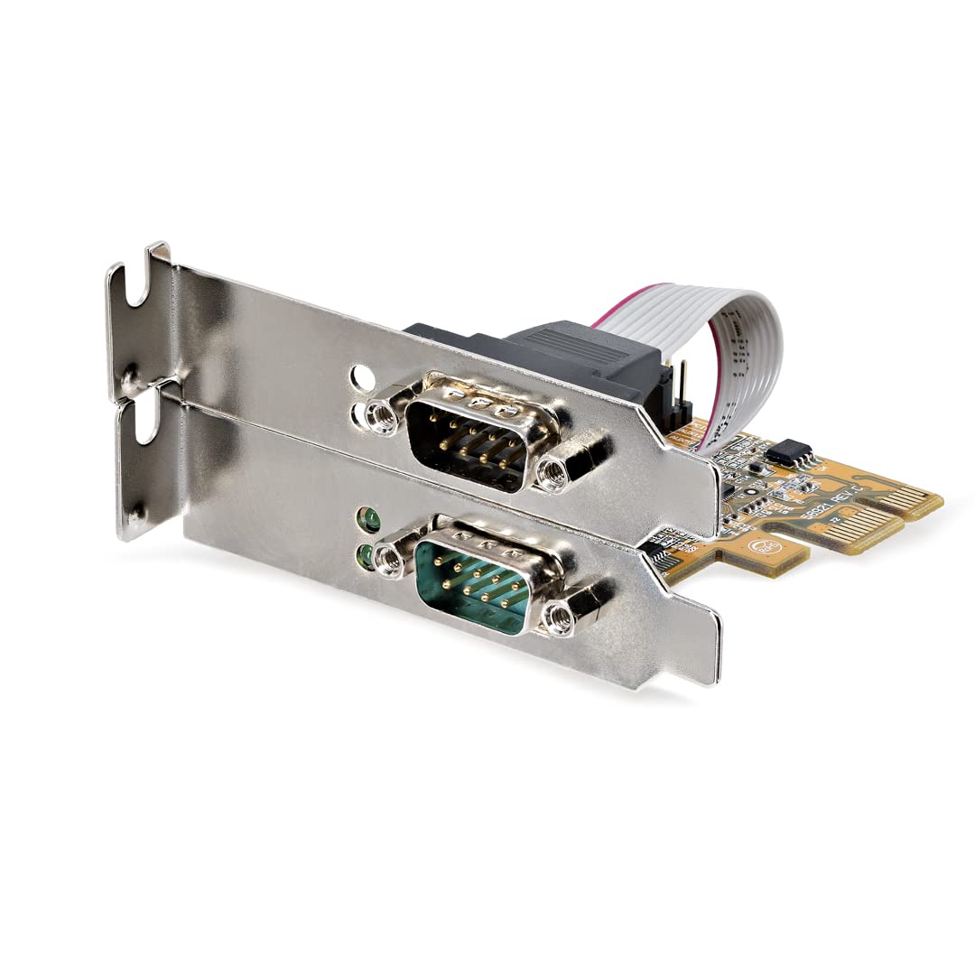StarTech.com 2-Port PCI Express Serial Interface Card, Dual Port PCIe to RS232 (DB9) Serial Card, 16C1050 UART, Low/Full Profile Brackets, COM Retention, For Windows/Linux (21050-PC-SERIAL-LP)
