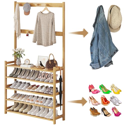 AMZYYDS Perchero Zapatero 5 Capas Organizador de Zapatos y Ropa,zapatera | perchero zapatero 5 capas,zapatera percheros,perchero para zapatosTamaño170x70x25cm organizador percheros de entrada