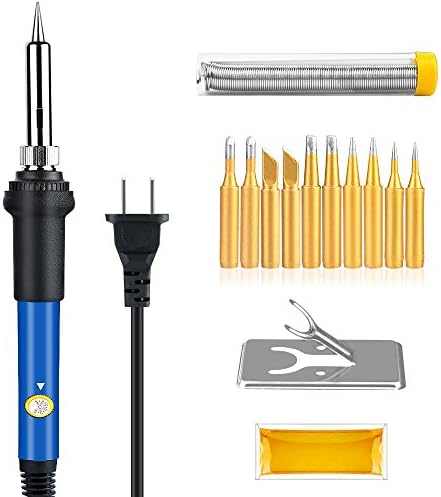 EZFULL Soldering Iron with LED Indicator, 60W 110V Electric Soldering Iron Kit -Adjustable Temperature, 10 Different Soldering Iron Tips, Stand,Rosin, Solder Wire for Various Electronics Soldering Use