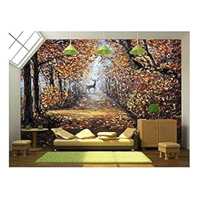 .Deer at The End of Path.Modern Impressionism, Modernism,Marinism - Removable Wall Mural | Self-Adhesive Large Wallpaper - 66x96 inches